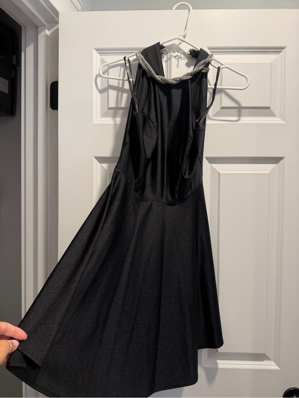 City Studio Black Cocktail Dress with Rhinestone Neckline